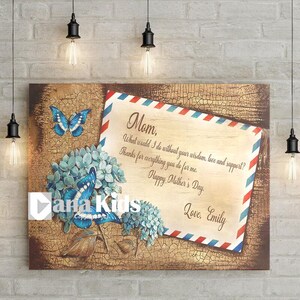US Printed Canvas Mother Father&#39;s Day, Custom Hydrangea Flower Canvas, Letter To Mom Canvas, Home Wall Art, Download Canvas Print