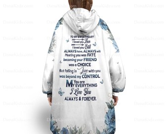Custom Wife Blanket Hoodie, Personalized Sherpa Wearable Blanket