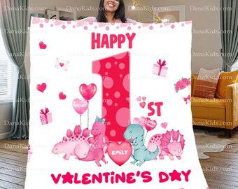 Custom Happy 1st Valentine&#39;s Day Baby Blanket, Personalized Name Valentine Blanket, Valentine Gift for Baby Kids, Birthday Gift