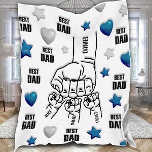 Personalized Best Dad Blanket, Custom Kids Names - Dad & Kids Fist Pump Blanket, Gift for Him, Father&#39;s Day Gift, Birthday Gift
