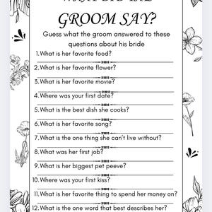 What Did the Groom Say Bridal Shower Game