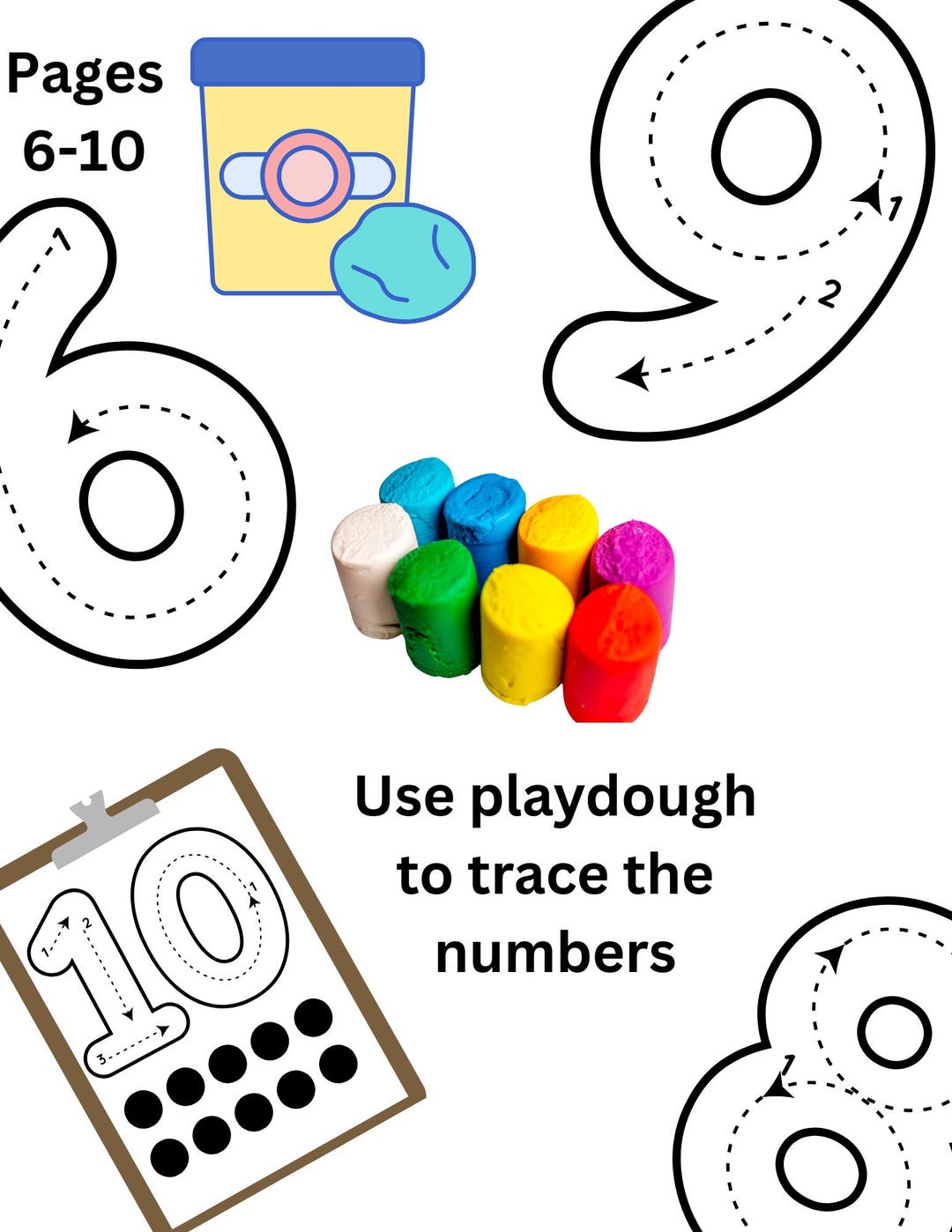 Play Dough Number Tracing 6-10 - Etsy