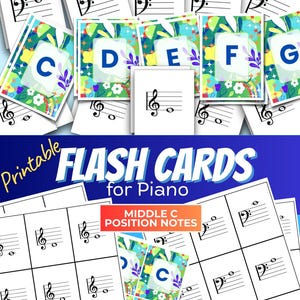 Flash Cards for Piano (Middle C Position Staff Notes)