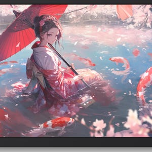 Carp, Girl and Cherry Blossom Jigsaw Puzzle (puzzles japan,puzzles for fantasy,puzzle relax,puzzle jigsaw puzzles) 120/252/500 Piece