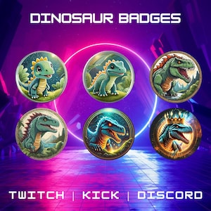 Dinosaur Badges | Twitch Bit / Sub Badges | Instant Download | Stream Graphics For Streamers Of All Levels | Animal Badges.