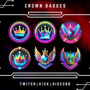 Crown Sub Badges: 6-Piece Twitch/Kick/Discord Set (Immediate Upload)