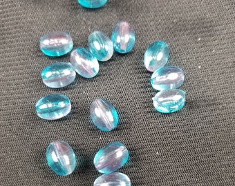 10mm Beads - 50pcs. Two-Tone Turquoise AB Chunky Acrylic Beads, OVAL Plastic Frosted Beads. 2.05mm hole. 056025