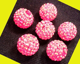 STOCK YOUR STORE: 20mm. 9pcs - 60pc bag. 6 colors Acrylic Plastic Rhinestone Round Pave Disco Ball Gumball Beads Approx. 2mm hole 0434..