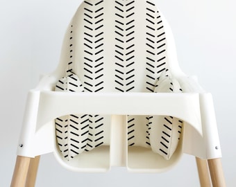 IKEA Highchair Wipeable Cushion Cover - White Vertical Mudcloth