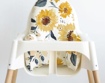 IKEA Highchair Wipeable Cushion Cover - Sunflowers and Cream