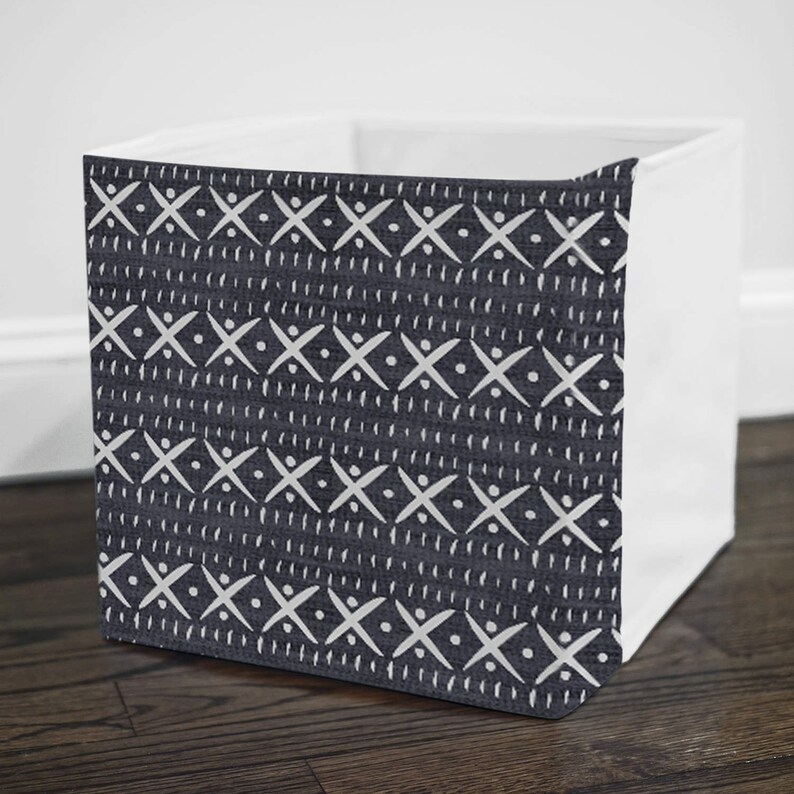 Dark Denim Mudcloth Storage Bin Cover Fits Into Ikea Kallax Or Expedit Shelf Unit Drona Box