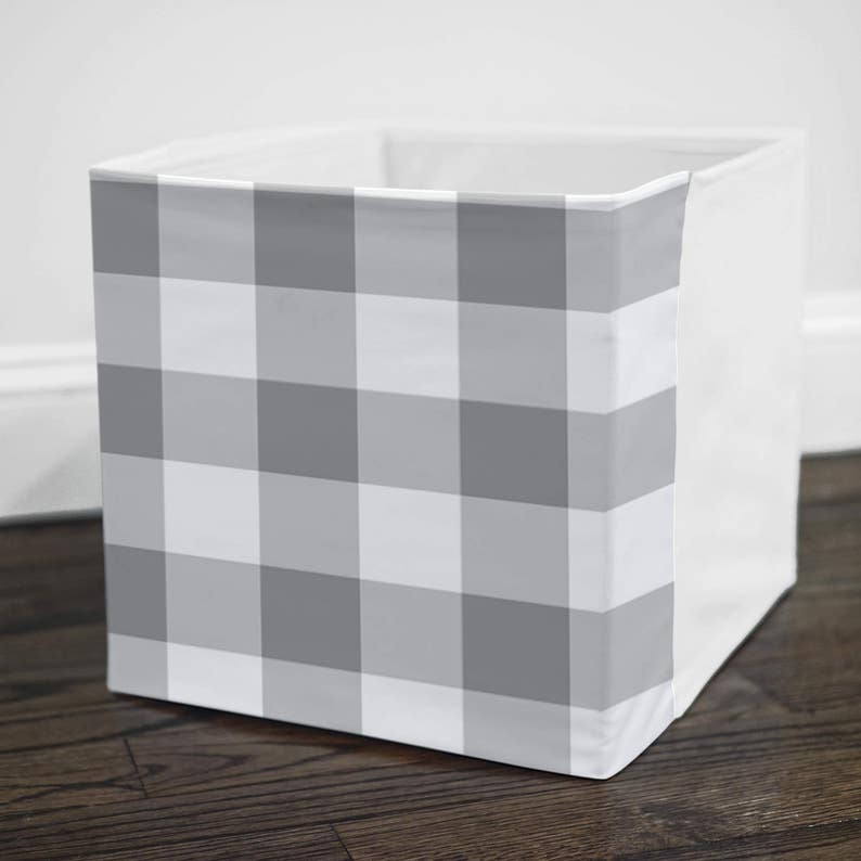 Grey Buffalo Check Storage Bin Cover Fits Into Ikea Image 0