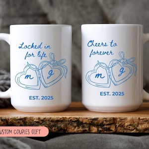 Custom Heart Locket Ceramic Mug, Couple Names, Newly Engaged Gift, Something Blue Fiance Gift, Engagement Gift Box, Coffee Lover Mug