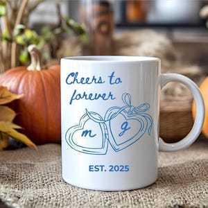 Custom Heart Locket Ceramic Mug, Couple Names, Newly Engaged Gift, Something Blue Fiance Gift, Engagement Gift Box, Coffee Lover Mug