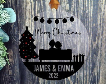 Personalised Couple Bauble, Christmas ornament,  custom decoration wood, acrylic,  Merry Christmas 2023, couple gift