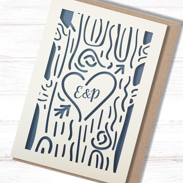 Personalised Paper Cut Anniversary Card with Initials | Custom Heart Tree Design | Romantic A5 Handmade Card with Envelope