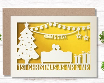 Personalised Mr & Mr Christmas Paper cut Card, Same Sex Card, Gay Christmas Card,  Mr and Mr, Gay Couple, LGBTQ