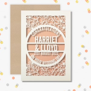 Personalised Wedding Card Paper Cut Wedding Greeting Card, Congratulations Wedding Day for Newlyweds Laser Cut Floral border design White