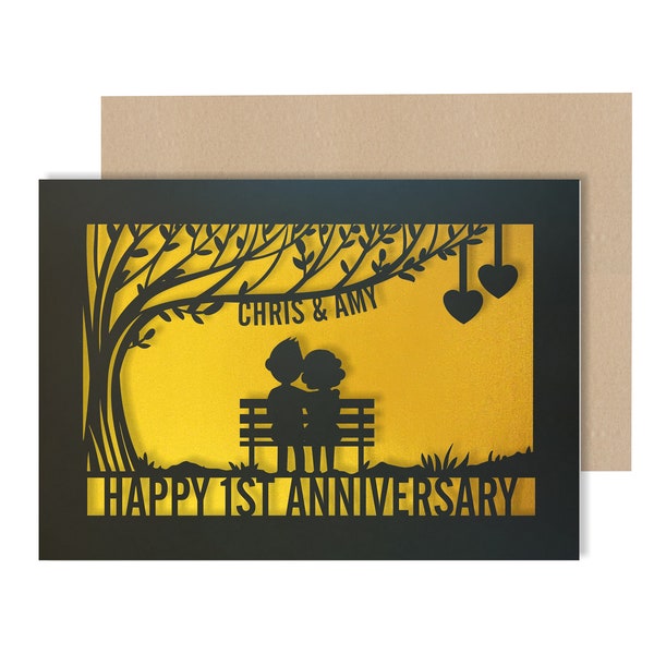 1st Wedding Anniversary Card Personalised Papercut First Year wedding anniversary Card. Celebrate your 1st Paper wedding anniversary