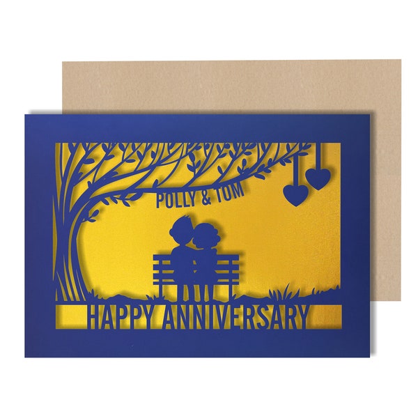 Anniversary Card Personalised Papercut card,  wedding anniversary Celebrate with this beautiful Card for couples