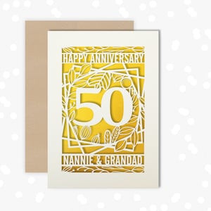 Personalised card 50 Year wedding anniversary Papercut Celebrate Golden 50th wedding anniversary with this beautiful Card for couples Gold