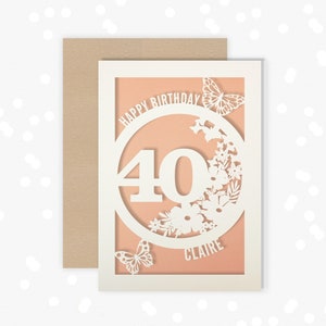Personalised 40th Papercut Birthday Card Butterfly design with the name and age of your choice Any Age, 16, 18, 21, 30, 50, 60, 70, 75, 80