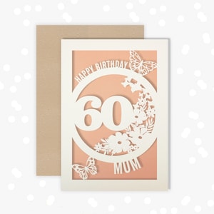 Personalised 60th Birthday Card Papercut Butterfly design Card for her 60