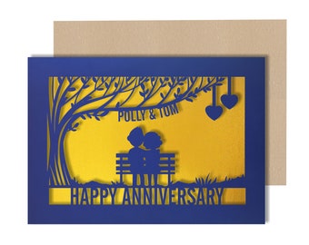 Anniversary Card Personalised Papercut card,  wedding anniversary Celebrate with this beautiful Card for couples