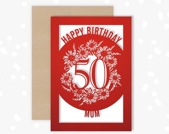 Personalised Papercut 50th Birthday Card Sunflower design for her