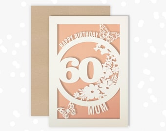 Personalised 60th Birthday Card Papercut Butterfly design Card for her 60