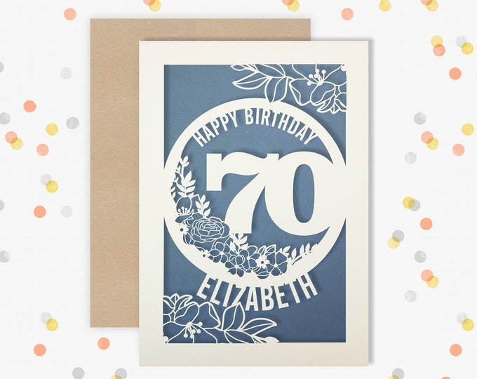 Personalised 70th Birthday Card Papercut Floral Design Card for Her 70 ...