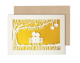 Personalised Papercut card 25 Year wedding anniversary Celebrate a Silver 25th wedding anniversary with this beautiful Card for couples