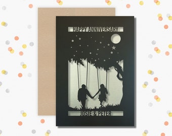 Anniversary Card Personalised Papercut card,  wedding anniversary Celebrate with this beautiful Card for couples