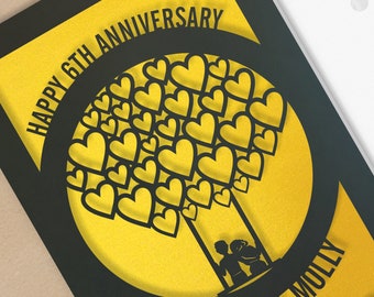 6 Year Personalised Wedding Anniversary Card  6th Wedding anniversary paper cut card Iron Anniversary