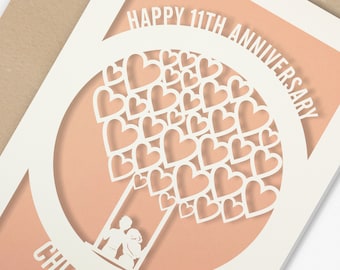 Personalised 11 Year Wedding Anniversary Card.  11th Wedding anniversary paper cut card Steel Anniversary