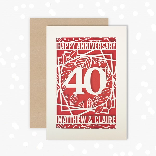 40th Anniversary Papercut Personalised card 40 Year wedding Celebrate a Ruby 40th wedding anniversary with this beautiful Card for couples