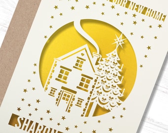 Personalised Card Family Christmas, Paper cut, New Home Christmas card, House Card, To the Family, Handemade Card, Custom Card