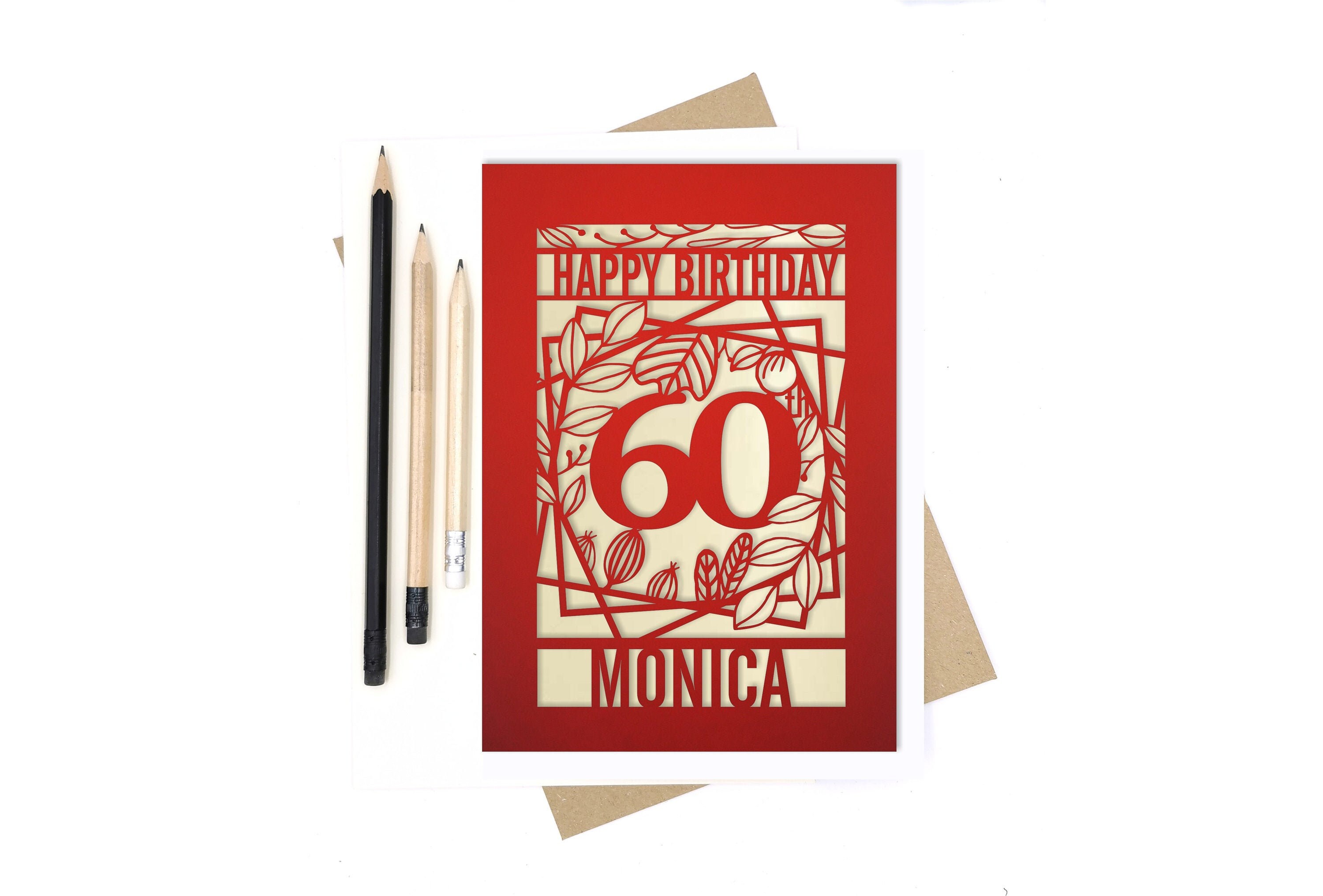 Personalised 60th Birthday Card Papercut Floral design with flowers, …