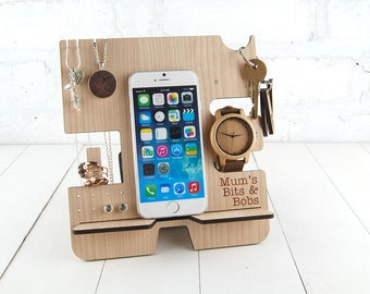 Personalised Docking Station, Jewellery stand Multi item storage , Electronic Stand - Wooden Mobile Phone Stand - FREE personalisation