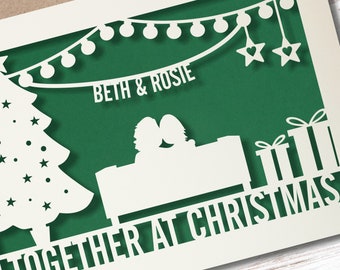 Personalised Christmas Paper cut Card, Same Sex Card, Gay Christmas Card,  Mrs and Mrs, Gay Couple, LGBTQ, Lesbian Together at Christmas