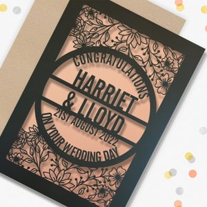Personalised Wedding Card Paper Cut Wedding Greeting Card, Congratulations Wedding Day for Newlyweds Laser Cut Floral border design