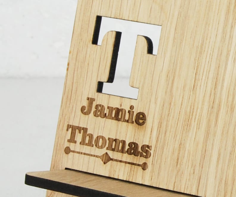 Personalised Docking Station Multi item storage Electronic Stand Wooden Mobile Phone Stand Initial & full name personalisation FREE image 3