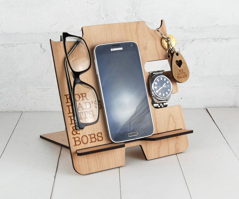 Personalised Docking Station Multi item storage Electronic Stand Wooden Mobile Phone Stand Message of your choice Valentines Gift image 1