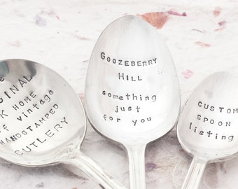 Personalised Spoon ~ Hand stamped spoon with the words of your choice ~ CUSTOM Vintage Silverware ~ Spoons & Forks