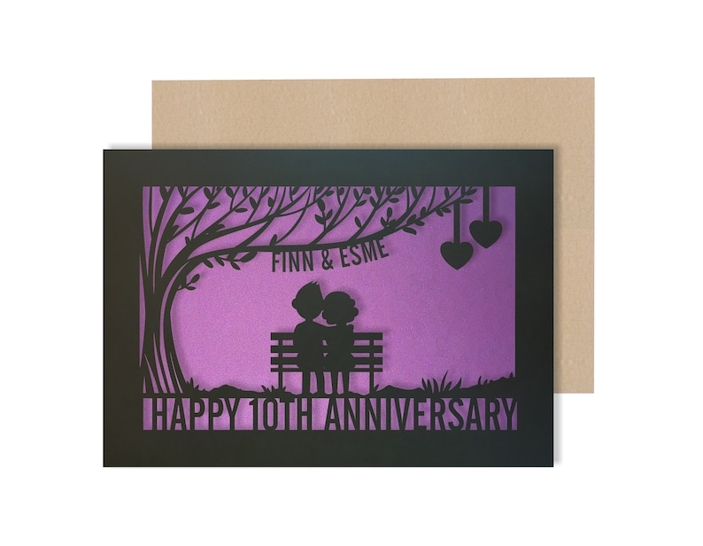 Carte personnalisée d'anniversaire de mariage de 10 ans. Carte d'anniversaire en étain pour 10e anniversaire de mariage pour couple image 2