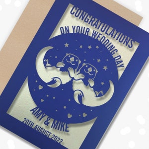 Personalised Wedding Card Paper Cut Wedding Greeting Card, Congratulations Wedding Day for Newlyweds Laser Cut Otter