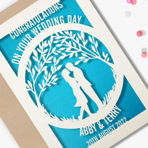 Personalised Wedding Card Paper Cut Wedding Greeting Card, Congratulations Wedding Day for Newlyweds Laser Cut Couple silhouette