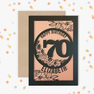 Personalised 70th Birthday Card Papercut Floral Design Card for Her 70 ...