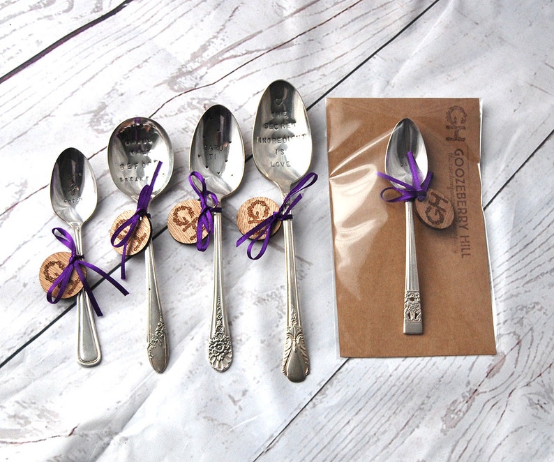 Read Books BE HAPPY ~ Vintage Spoon from Goozeberry Hill Hand stamped Spoon ~ Drink Tea