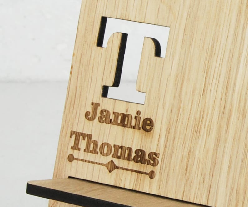 Personalised Docking Station Multi item storage Electronic Stand Wooden Mobile Phone Stand Initial & full name personalisation FREE image 4